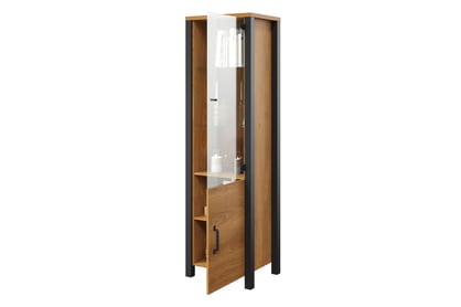 Olin 05 kétajtós, keskeny vitrin - karamell tölgyfa/ fekete szupermatt Witryna Olin 05 50 cm - karamell-tölgy / fekete supermat