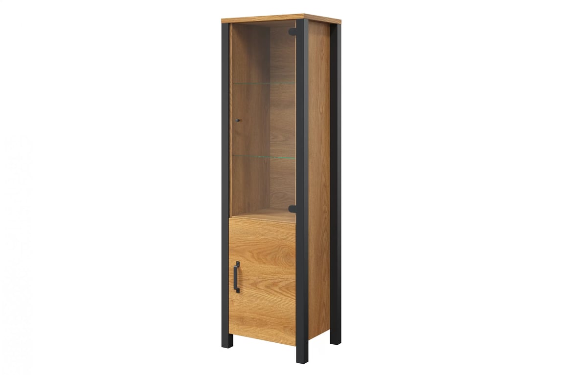 Olin 05 kétajtós, keskeny vitrin - karamell tölgyfa/ fekete szupermatt Witryna Olin 05 50 cm - karamell-tölgy / fekete supermat