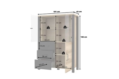 Vitrína Olin 44 - dub grand prírodný / čierna - 101 cm Hnedá Vitrína .