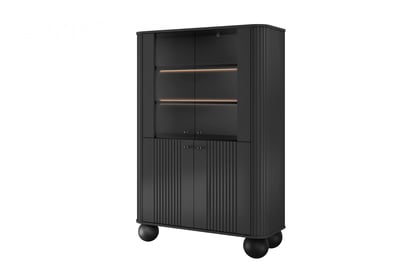 Vesper vitrin 103 cm - fekete / fekete fogantyúk / gömb lábak