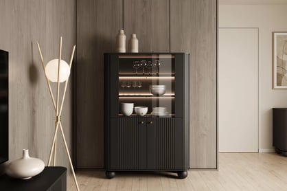 Vesper vitrin 103 cm - fekete / arany fogantyúk / gömb lábak Witryna Vesper a nappaliba - fekete / zlote Fogantyúk / Lábak kule