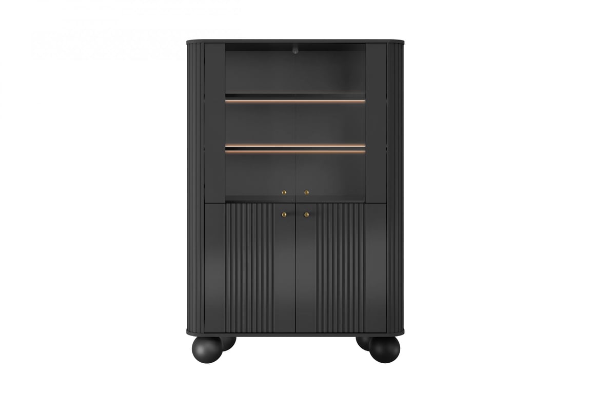 Vesper vitrin 103 cm - fekete / arany fogantyúk / gömb lábak Witryna Vesper a nappaliba - fekete / zlote Fogantyúk / Lábak kule
