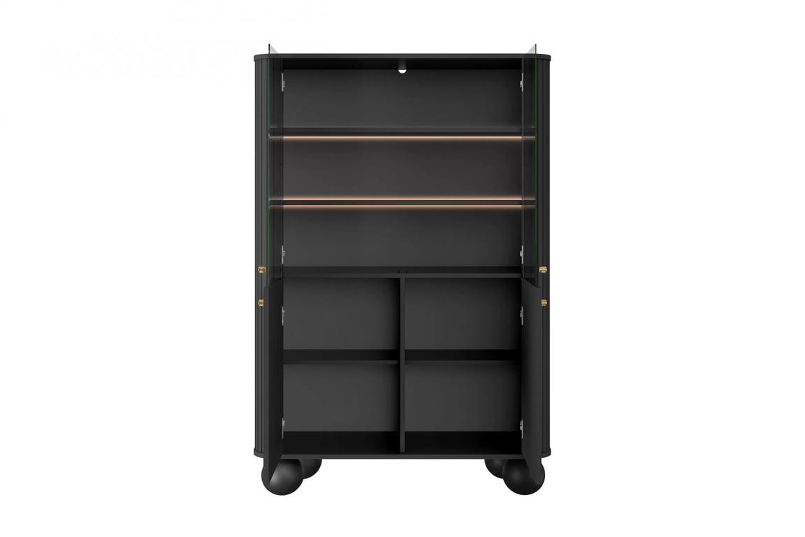 Vesper vitrin 103 cm - fekete / arany fogantyúk / gömb lábak Witryna Vesper a nappaliba - fekete / zlote Fogantyúk / Lábak kule