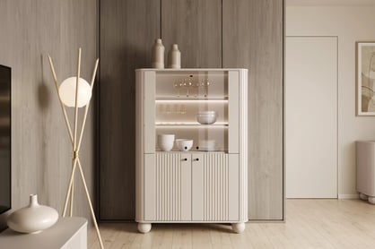Vesper vitrin 103 cm - kasmír / fekete fogantyúk / gömb lábak Witryna Vesper a nappaliba - kasmír / fekete Fogantyúk / Lábak kule