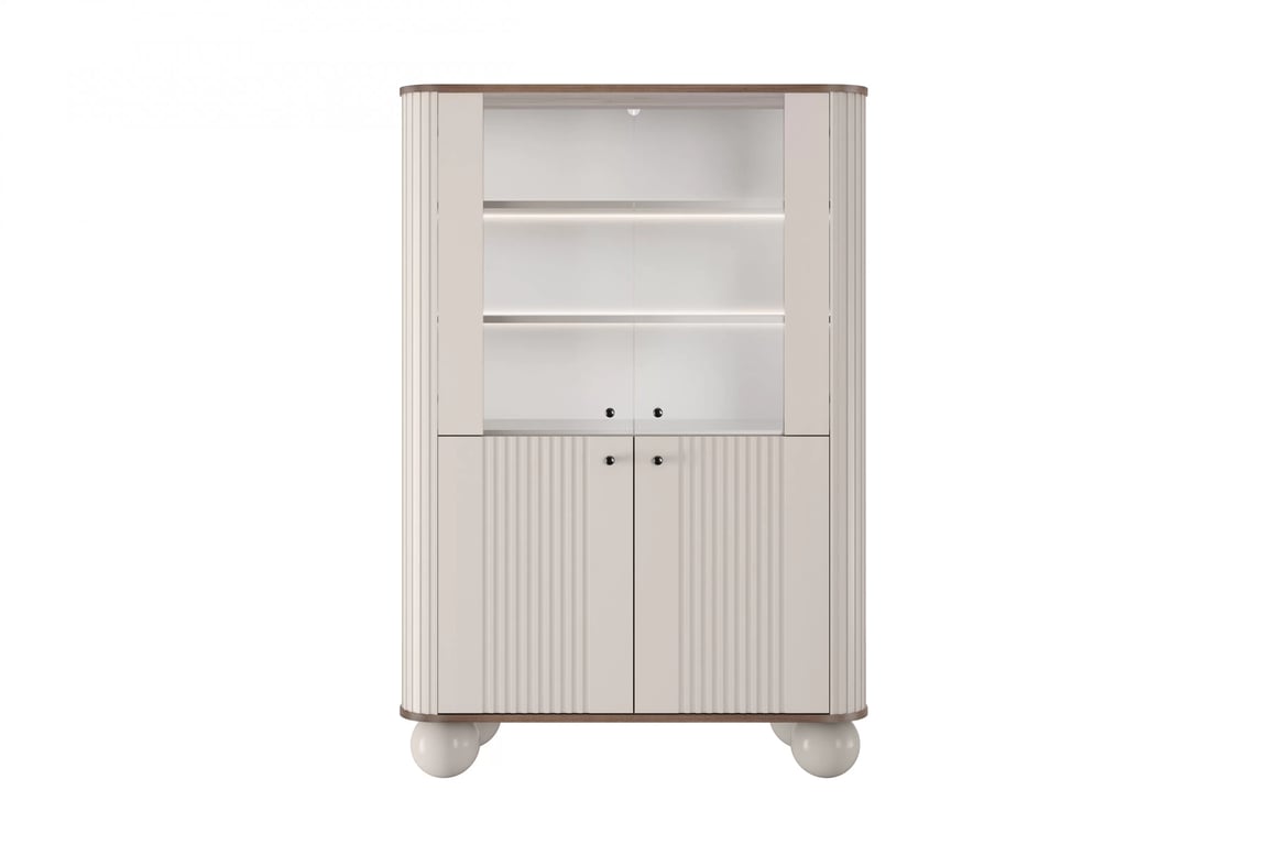 Vesper vitrin 103 cm - kasmír / dió / fekete fogantyúk / gömb lábak Witryna Vesper a nappaliba - kasmír / diofa / fekete Fogantyúk / Lábak kule