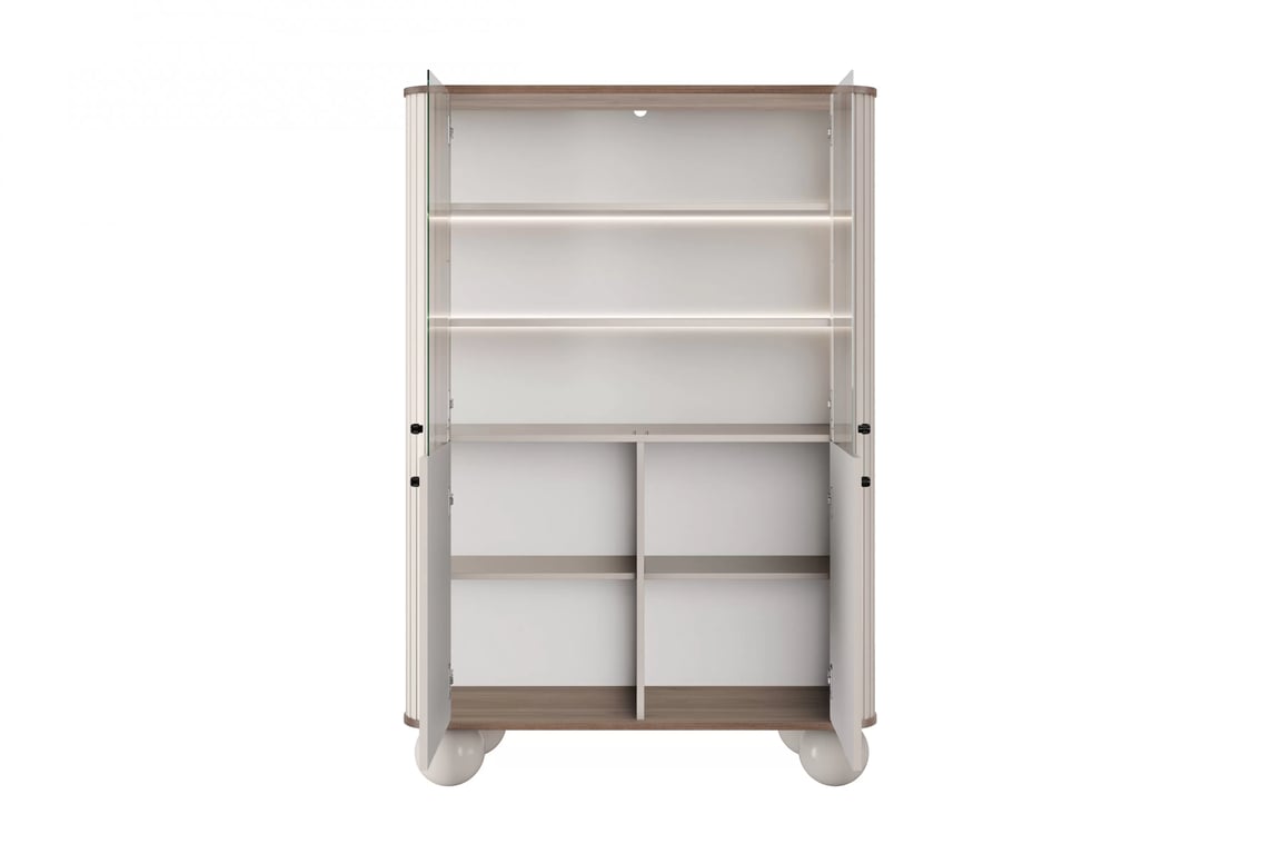 Vesper vitrin 103 cm - kasmír / dió / fekete fogantyúk / gömb lábak Witryna Vesper a nappaliba - kasmír / diofa / fekete Fogantyúk / Lábak kule
