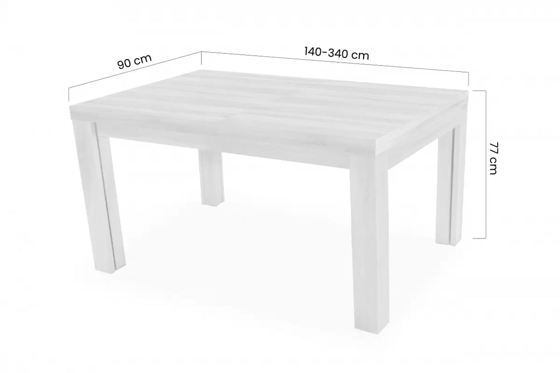 Rozkladací jedálenský stôl 140 -340 cm Kalabria Stôl w drewnianej okleinie rozkladany 140-340 cm Kalabria na drewnianych nogach - Rozmery