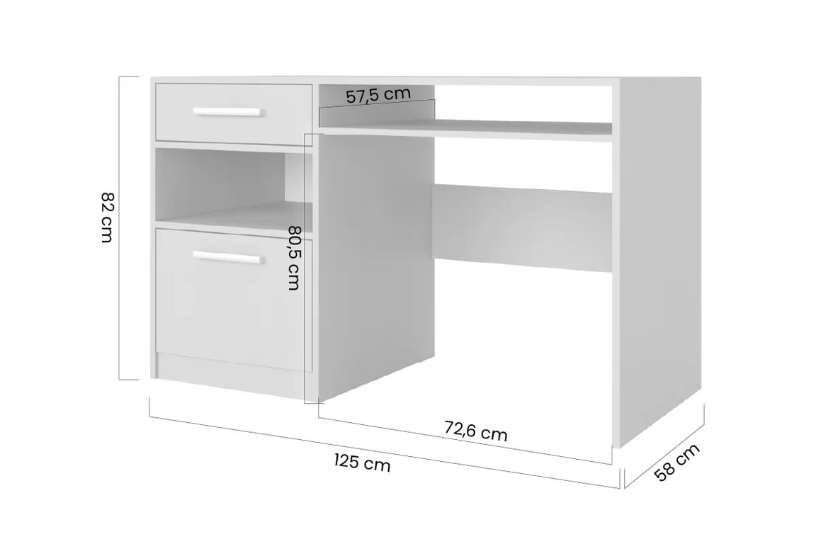Písací stôl Bali 125 cm - svetlomodrá Písací stôl dzieciece z szuflada Bali 125 cm - zgaszony Blankyt