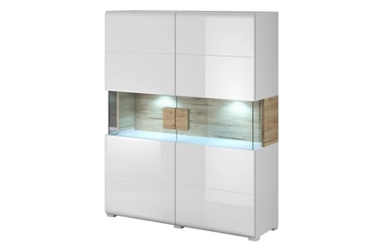 Vitrină Toledo 42 cu două uși 122 cm - alb lucios/san remo