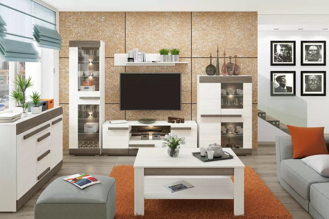 Set Tonemo 1 - pin zăpadă/ new grey Complet mobilier pentru camera de zi Blanco 1 - pin sniezna / new grey - 6 elementow