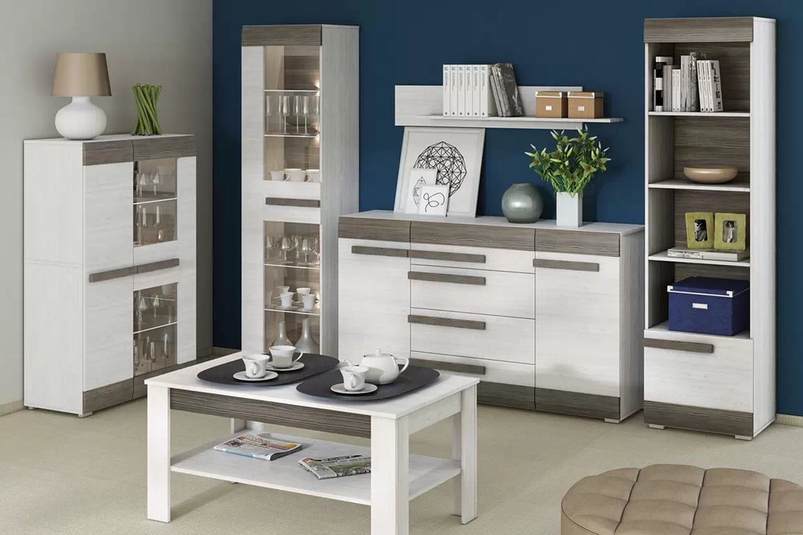 Set Tonemo 8 - pin zăpadă / new grey Complet mobilier pentru camera de zi Blanco 8 - pin sniezna / new grey
