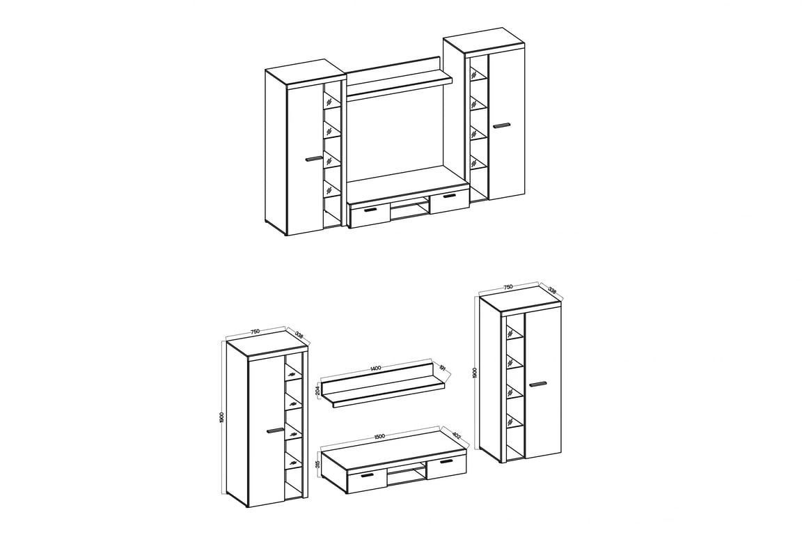 Set Luiza XL - stejar sonoma Complet mobilier pentru camera de zi Luiza XL - stejar sonoma