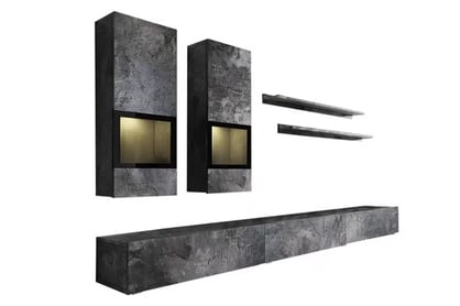 Komplet nábytku do obývacej izby z komoda i lawa Baros - tmavý beton / schiefer Komplet nábytku do obývacej izby z komoda i lawa Baros - tmavý beton / schiefer