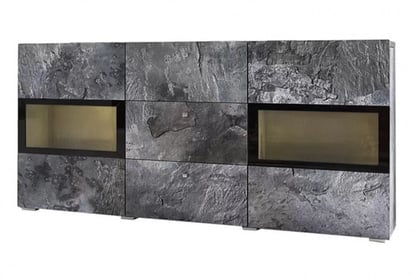 Komplet nábytku do obývacej izby z komoda i lawa Baros - tmavý beton / schiefer Komplet nábytku do obývacej izby z komoda i lawa Baros - tmavý beton / schiefer