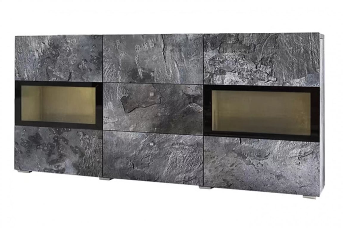 Komplet nábytku do obývacej izby z komoda i lawa Baros - tmavý beton / schiefer Komplet nábytku do obývacej izby z komoda i lawa Baros - tmavý beton / schiefer