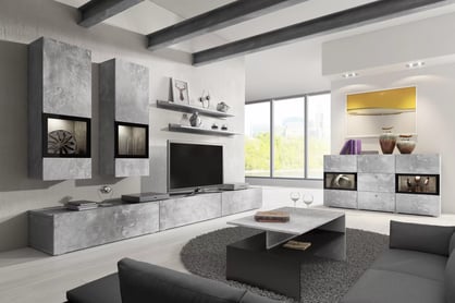Komplet nábytku do obývacej izby z komoda i lawa Baros - svetlý beton Komplet nábytku do obývacej izby z komoda i lawa Baros - svetlý beton