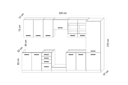 Kuchynský nábytok Amox 320 cm - dub ferrara béžový / legno tmavohnedé Komplet nábytku kuchynského Amox 320cm - Dub ferrara Béžová / Tmavé legno Hnedá