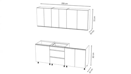 Aspen konyhabútor szett 200 cm – szürke magasfényű Készlet bútorok kuchennych Aspen 200cm - fényes szürke