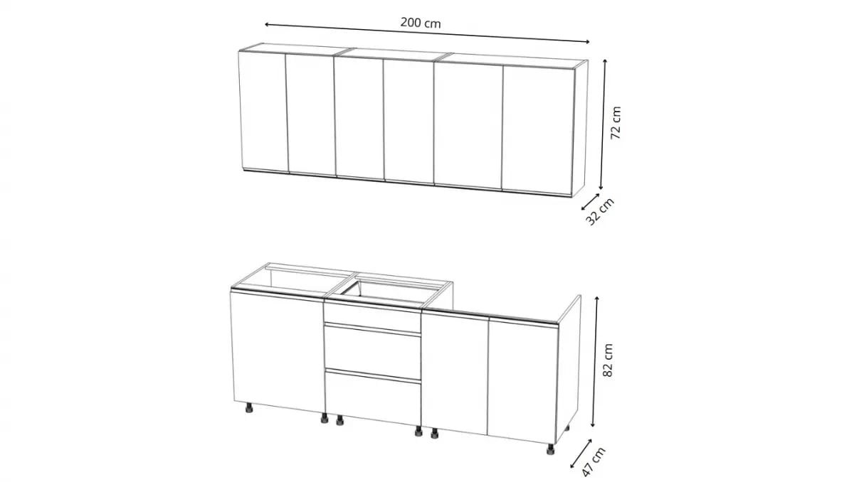 Aspen konyhabútor szett 200 cm – szürke magasfényű Készlet bútorok kuchennych Aspen 200cm - fényes szürke