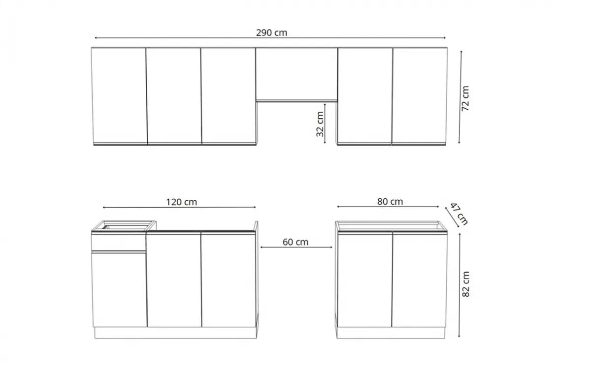 Complet mobilier kuchennych Aspen 260cm z cokolem - bialy luciu Complet mobilier kuchennych Aspen 260cm z cokolem - bialy luciu