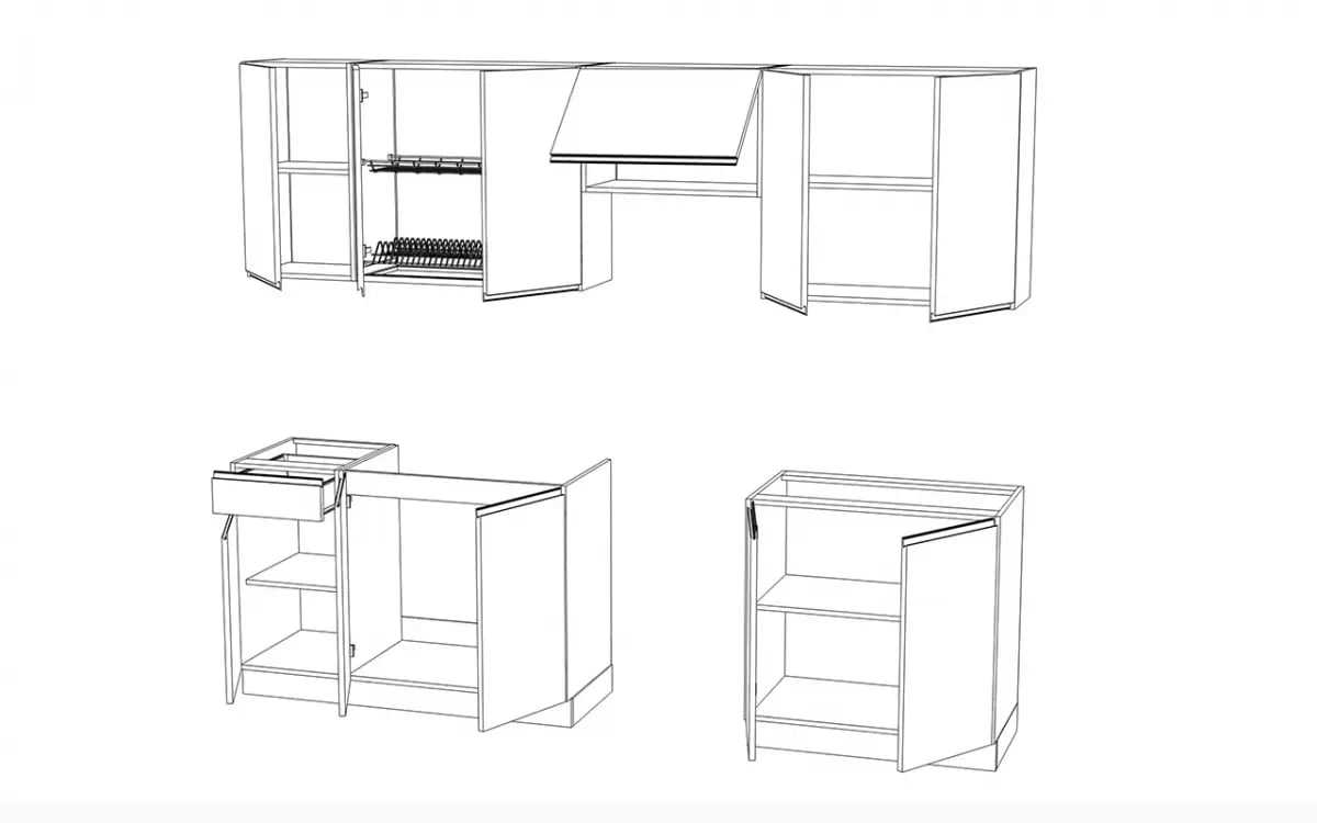 Complet mobilier kuchennych Aspen 260cm z cokolem - bialy luciu Complet mobilier kuchennych Aspen 260cm z cokolem - bialy luciu