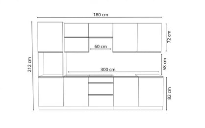 Complet mobilier kuchennych Aspen 300cm z cokolem - bialy luciu Complet mobilier kuchennych Aspen 300cm z cokolem - bialy luciu