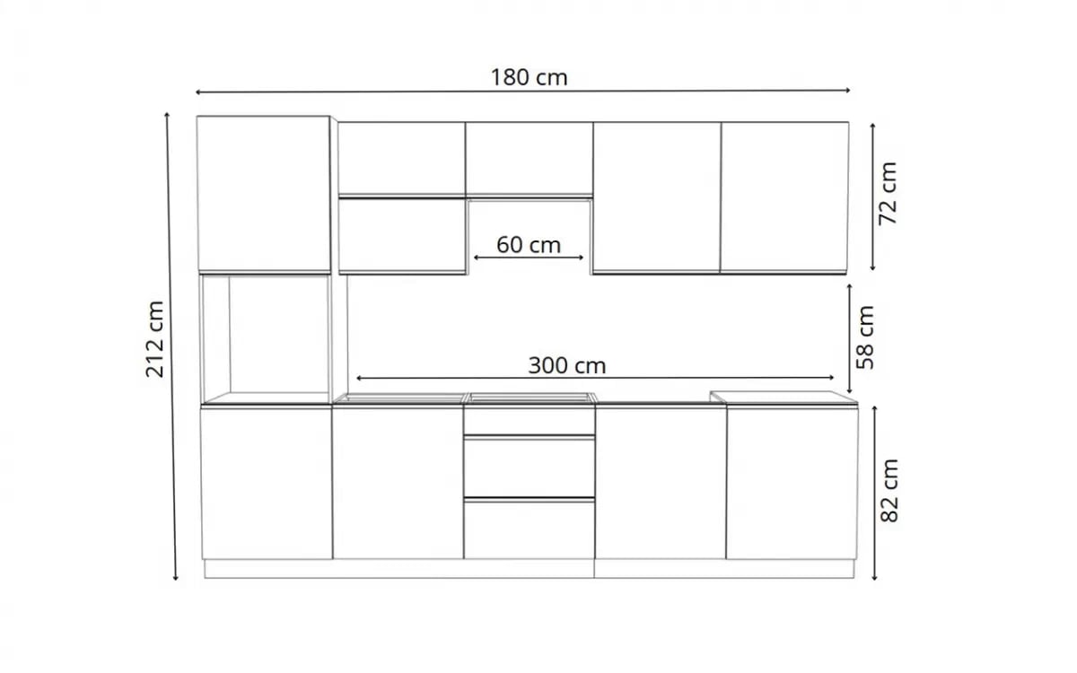 Complet mobilier kuchennych Aspen 300cm z cokolem - bialy luciu Complet mobilier kuchennych Aspen 300cm z cokolem - bialy luciu