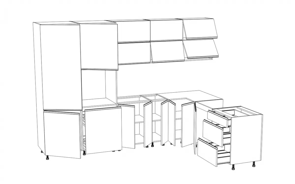 Set mobilă bucătărie Aspen 300x210 cm – gri lucios Complet mobilier kuchennych Aspen 300x210cm - gri lucios