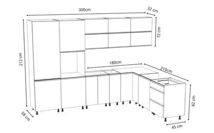 Set mobilă bucătărie Aspen 300x210 cm – gri lucios Complet mobilier kuchennych Aspen 300x210cm - gri lucios