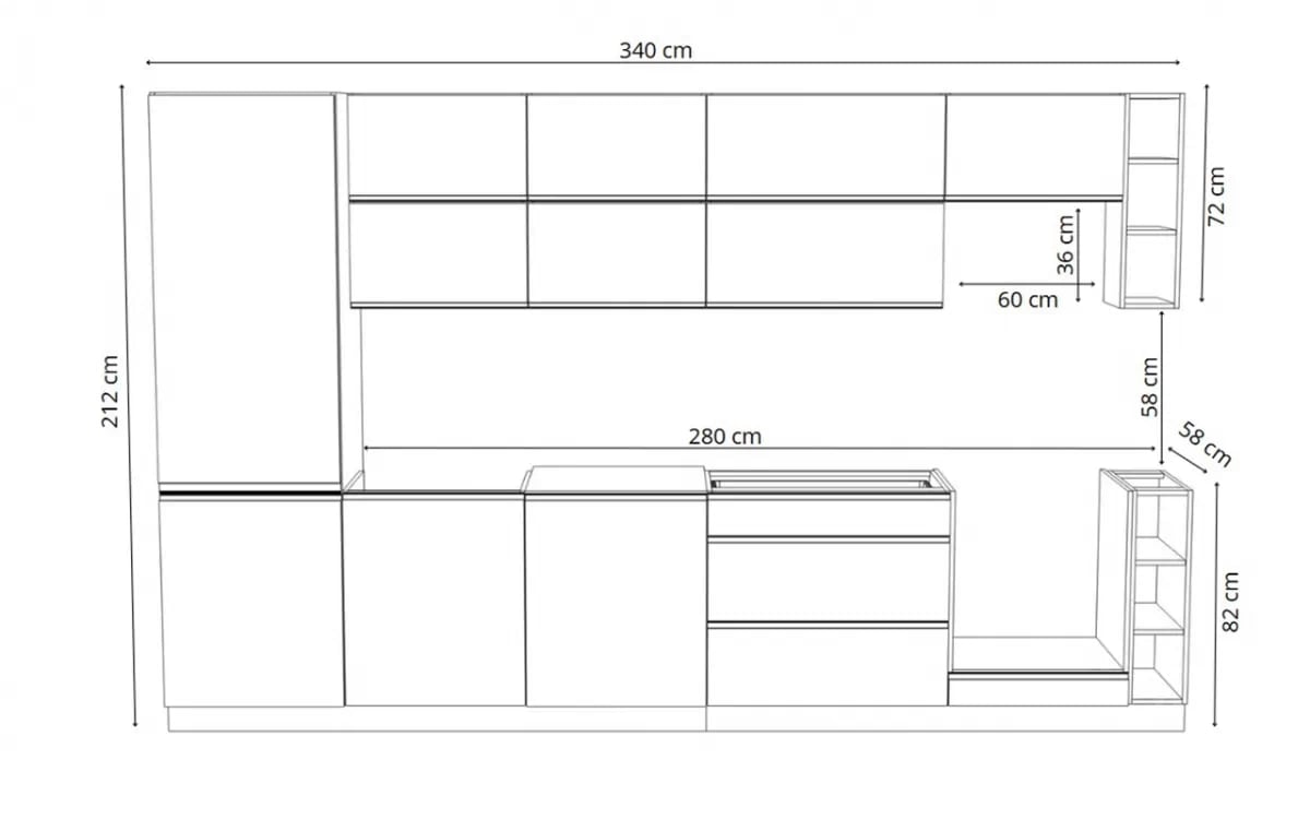 Complet mobilier kuchennych Aspen 340cm z cokolem - bialy luciu Complet mobilier kuchennych Aspen 340cm z cokolem - bialy luciu