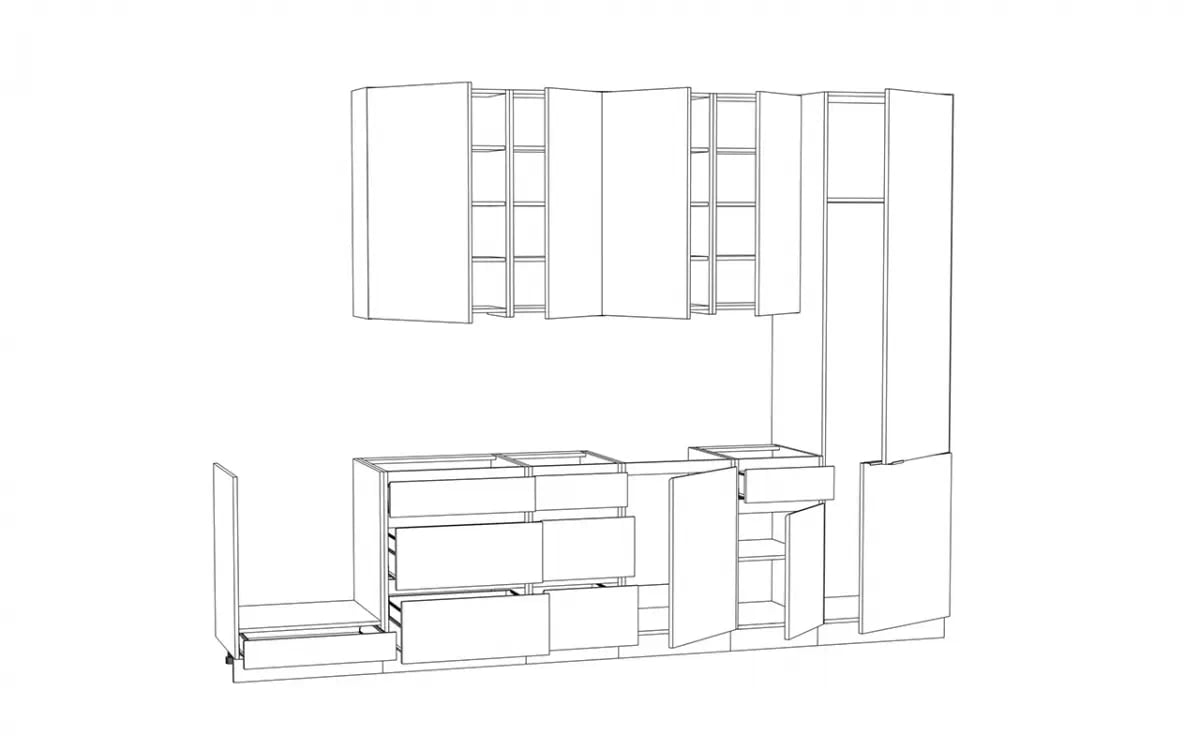 Kuchyňská sestava Campari 310 cm – karamelový dub Komplet nábytku kuchennych Campari 310cm - dub karmel / černá