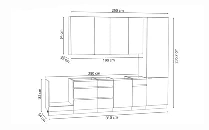 Kuchyňská sestava Campari 310 cm – karamelový dub Komplet nábytku kuchennych Campari 310cm - dub karmel / černá
