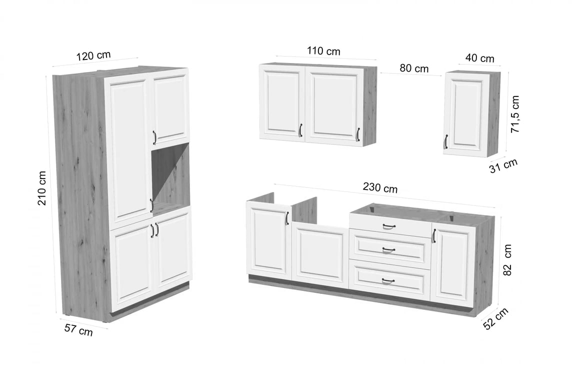 Kuchyňská linka Estella 120x230 cm - dub artisan / bílý mat Komplet nábytku kuchennych Estella 120x230cm - bílý mat / dub artisan