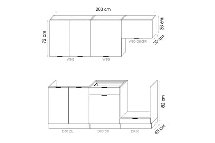 Kuchyňská linka Gianna 200 cm - bílý mat / dub artisan Komplet nábytku kuchennych Gianna 200cm - bílý mat / dub artisan