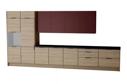 Komplet nábytku kuchynského Kammono 460cm - K2 Dub šedý / M4 rustic red