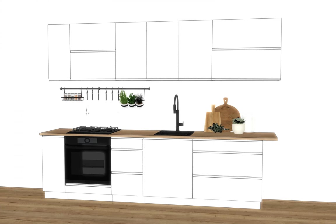 Kuchynská zostava Livia 290 cm - biely mat - Koncovka Série Komplet nábytku kuchynského Livia 290cm - biely mat - Koncovka Série