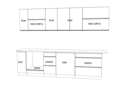Kuchynská zostava Livia 290 cm - biely mat - Koncovka Série Komplet nábytku kuchynského Livia 290cm - biely mat - Koncovka Série