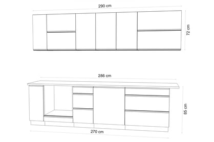Kuchynská zostava Livia 290 cm - biely mat - Koncovka Série Komplet nábytku kuchynského Livia 290cm - biely mat - Koncovka Série