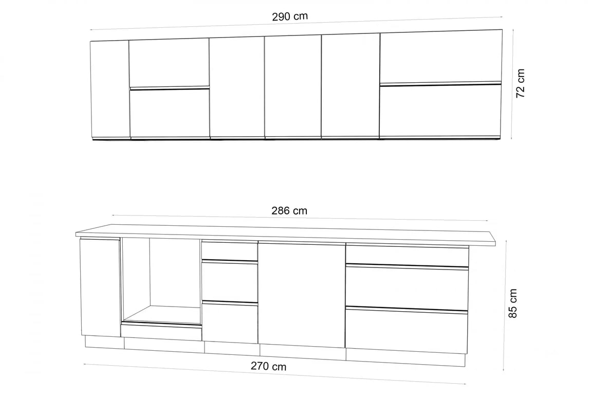 Kuchynská zostava Livia 290 cm - biely mat - Koncovka Série Komplet nábytku kuchynského Livia 290cm - biely mat - Koncovka Série