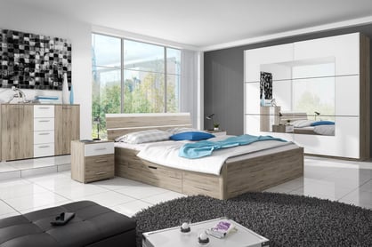 Spálňa Beta II San remo svetlý/Biely 22AE16 Komplet nábytku sypialniany Beta II - san remo svetlý / Biely
