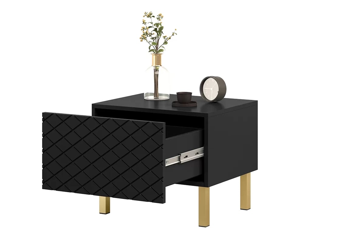 Scalia II 50 1SZ éjjeliszekrény szett 2 db - matt fekete / arany lábakkal Scalia II 50 1SZ éjjeliszekrény szett 2 db - Fekete matt / arany lábakkal - Berendezett belső tér
