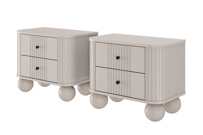 Set nočních stolků Vesper 56 cm - kašmírová / černé úchytky / kulaté kašmírové nohy