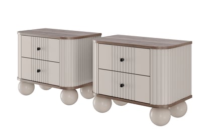 Vesper éjjeliszekrény készlet 56 cm - kasmír / diófa / fekete fogantyúk / gömb alakú lábak