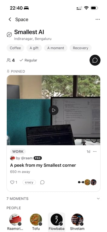 A Flowbaba space: the regulars, the moments, and a pinned highlight