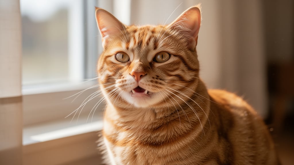 Close-up of a calm cat's face with natural lighting
