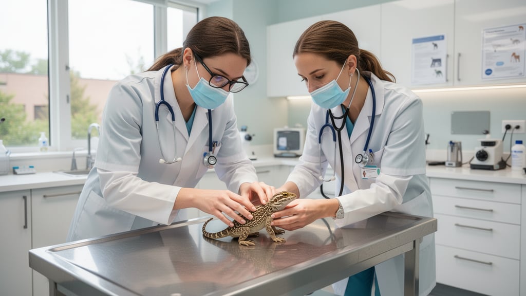 Veterinarian examining a small exotic pet on a clinic examination table