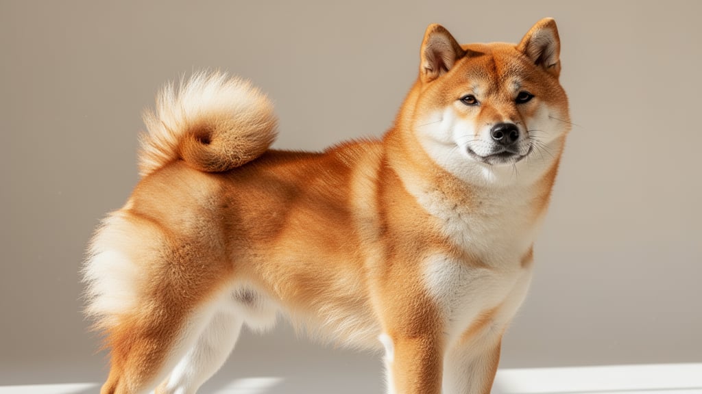 Adult Shiba Inu in profile displaying a fluffy, well-maintained double coat.