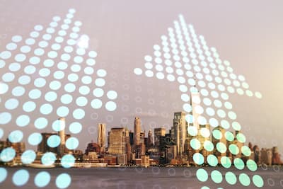 City with uptrend arrow