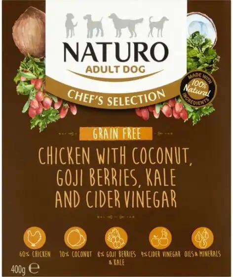Naturo Chef's Selection Chicken With Coconut, Goji Berries, Kale & Cider Vinegar Naturo Chef's Selection Chicken With Coconut, Goji Berries, Kale & Cider Vinegar