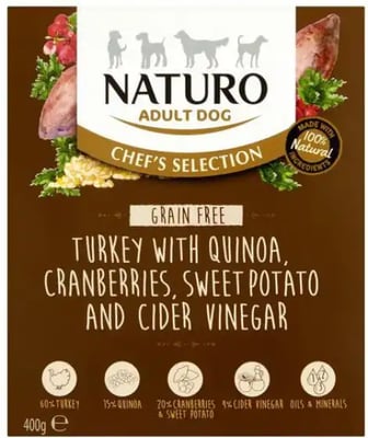 Naturo Chef's Selection Turkey With Quinoa, Sweet Potato, Cranberries & Cider Vinega Naturo Chef's Selection Turkey With Quinoa, Sweet Potato, Cranberries & Cider Vinega